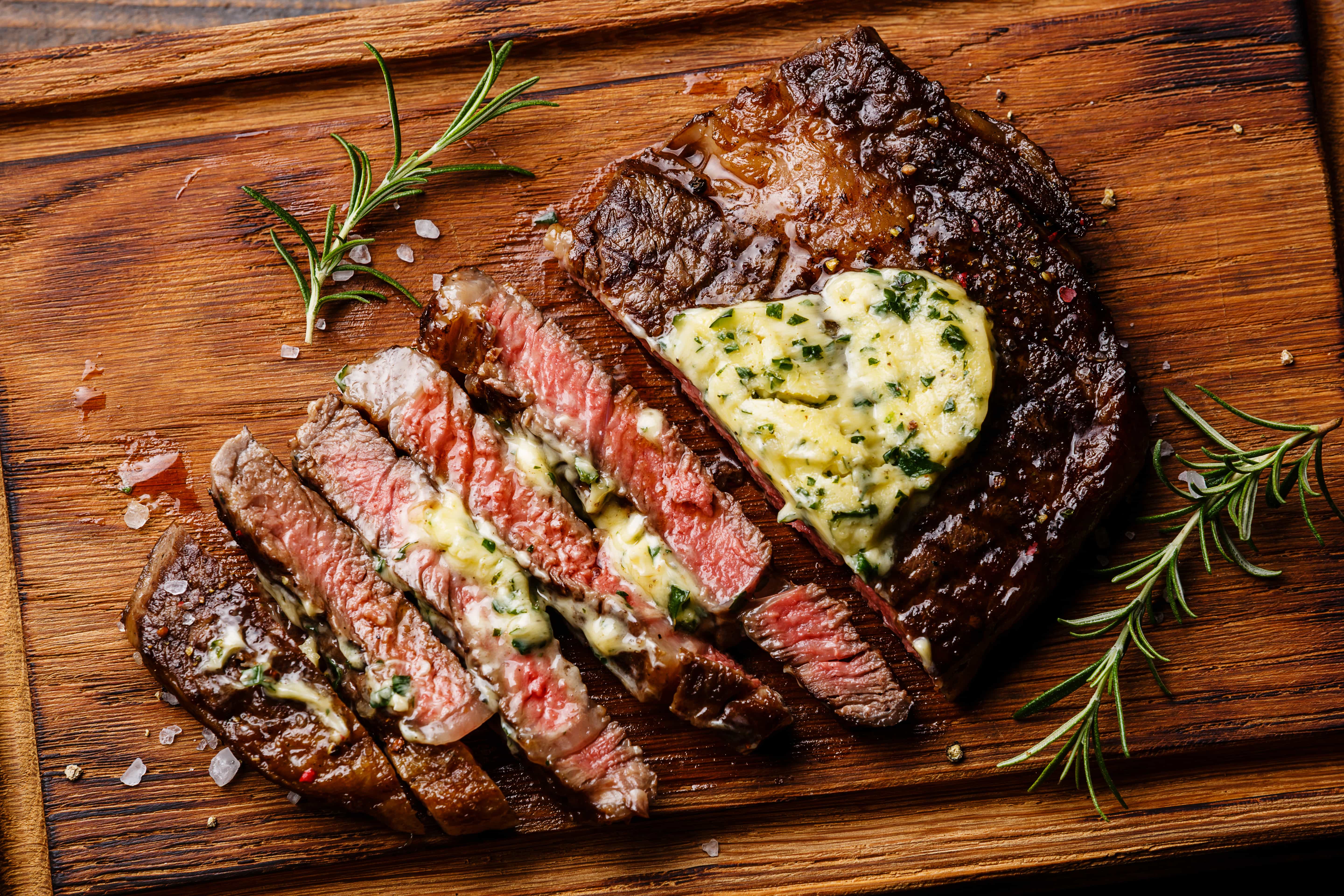 Grilled Rubbed Ribeye Steak with Garlic Steakhouse Butter