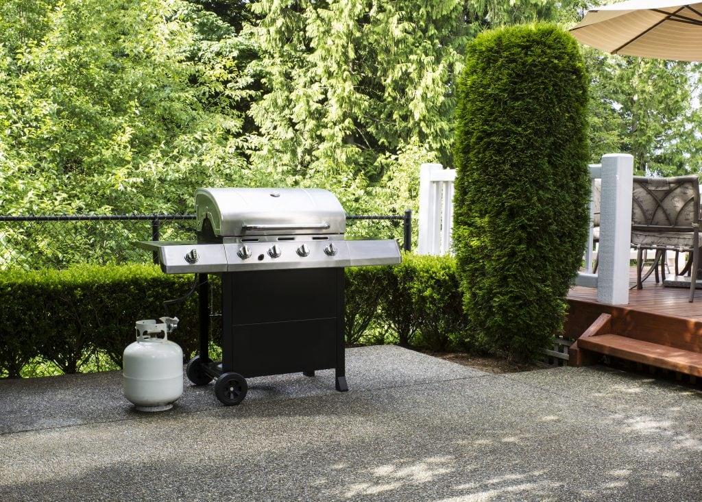 Gas grill on patio