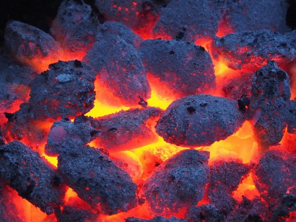 White burning charcoal